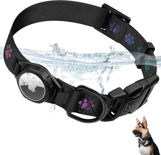 Collar para Perro con Soporte AirTag Impermeable IP67 - Collar Reflectivo y Ajustable para Perros Medianos y Grandes | Cierre de Rosca, Brillo Nocturno Verde (Negro, Talla XL, 46-71 cm)